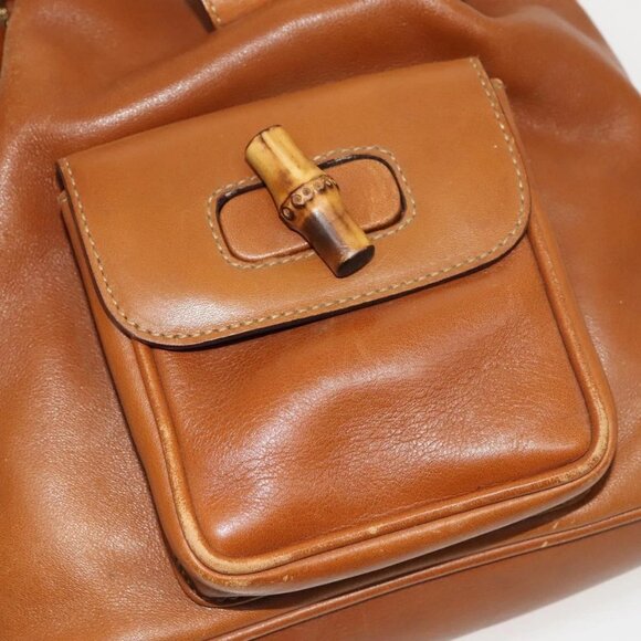 GUCCI Bamboo Backpack Leather Brown Gold - Picture 8 of 16